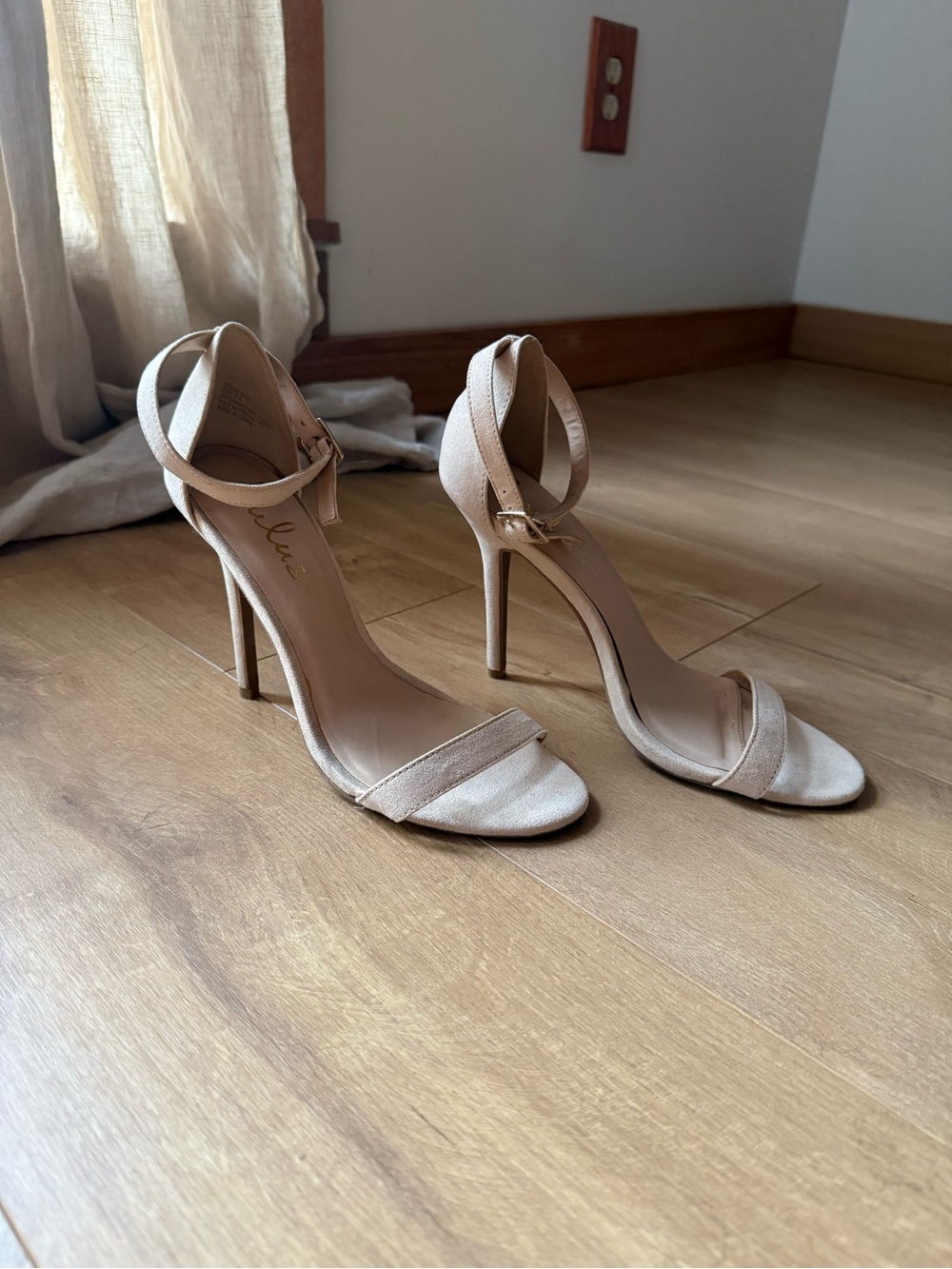 Lulu's Nude Ankle-Strap Stiletto Sandals